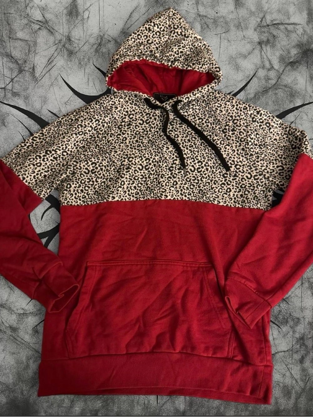 Red Cheetah Split Hoodie Small